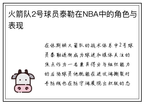 火箭队2号球员泰勒在NBA中的角色与表现